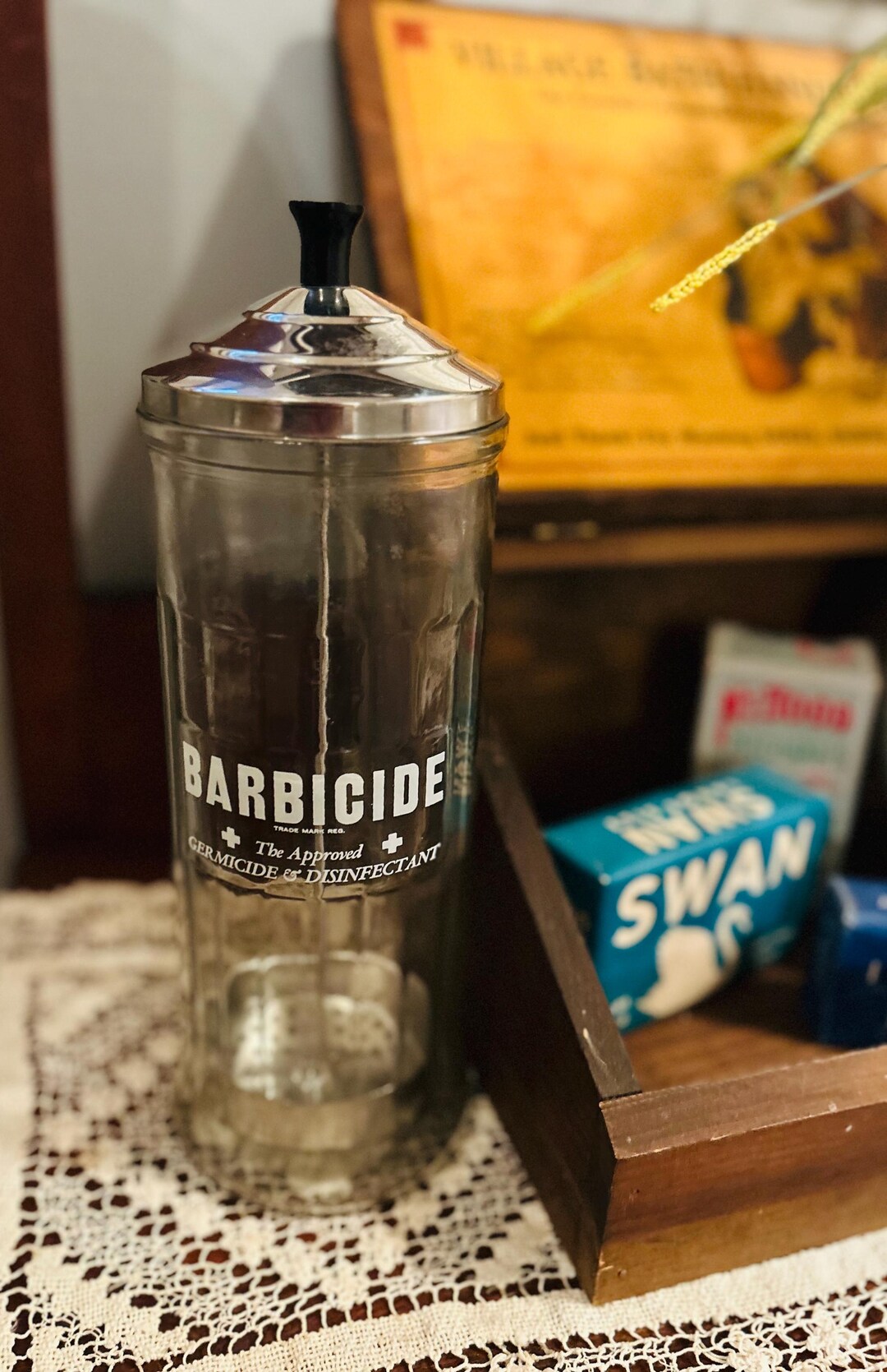 Vintage Barbicide Barber Shop Glass Canister: Mens Grooming Shaving ...