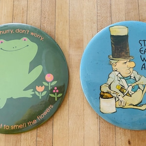 Vintage 1970s Hallmark Love Dots 6” Pin w Frog or W C Fields, Rare Collectible Hallmark Pinback Button