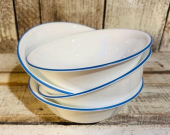 Vintage Corelle Soup Cereal White Bowls Blue Rim (Set of 4), Key West or True Blue Corelle Bowls