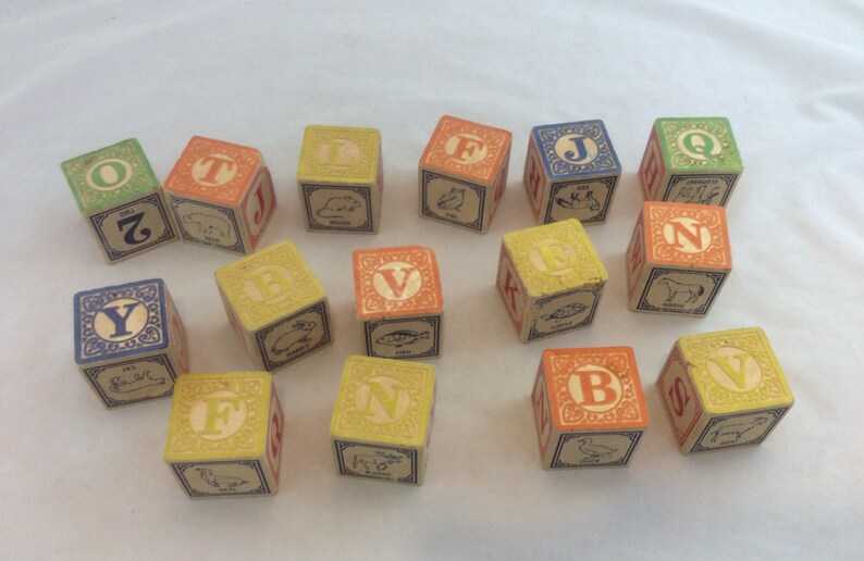 Vintage Child S Wood Toy Blocks Alphabet Nursery Decor Baby Shower