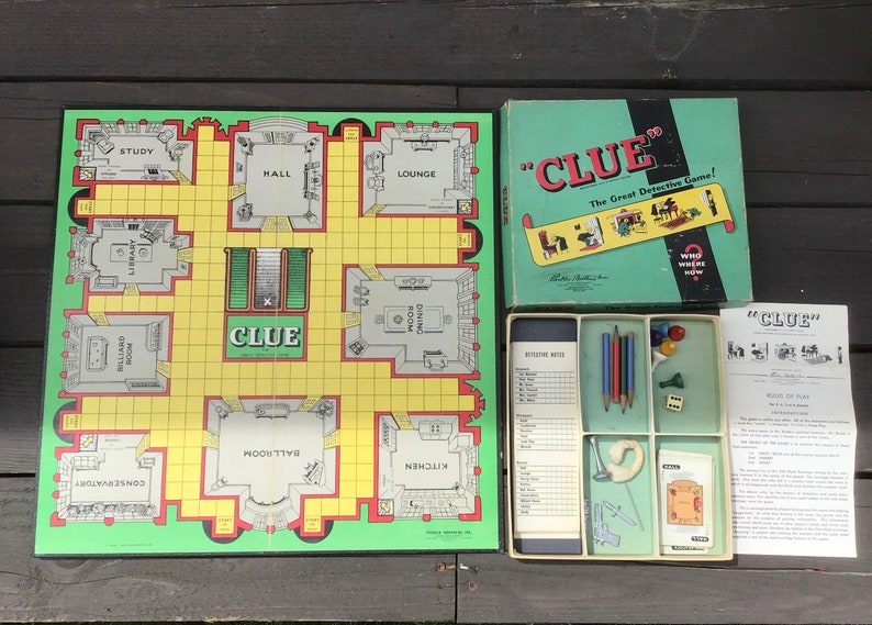 Vintage 1950 Clue Game Complete by Parker Brothers Inc Mid Etsy