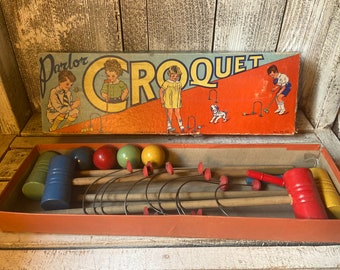 Vintage Parlor Croquet Game Complete in Box by Pressman Co, Collectible Childhood Game. Family Friends Game Night, Childs  Game