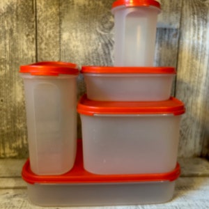 Vintage Tupperware Modular Mates Red Lid Containers (Set of 5)