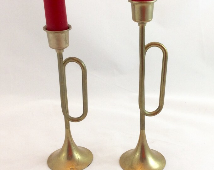 Vintage Brass Candleholders X 2/brass Trumpet Candlestick Etsy