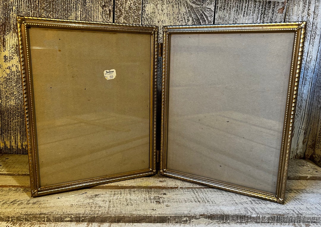 Vintage Goldtone Metal 8 X 10” Double Picture Frame W Red Velvet Back ...