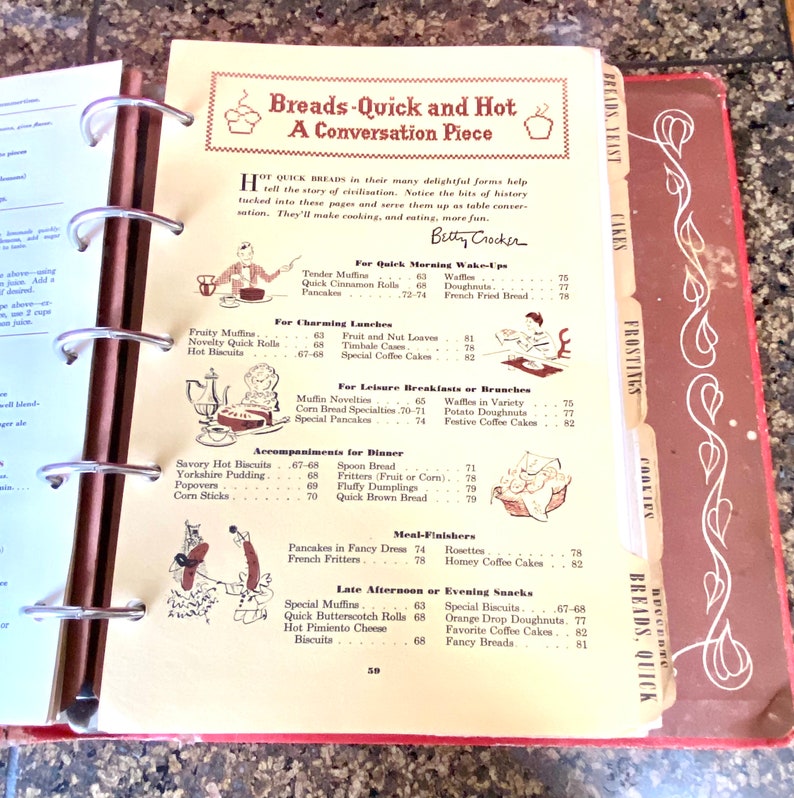 Vintage 1950s Betty Crocker's Picture Cookbook Spiral Bound, Betty Crocker Hardbound Mid Century Red White Quilt Pattern Cookbook image 4