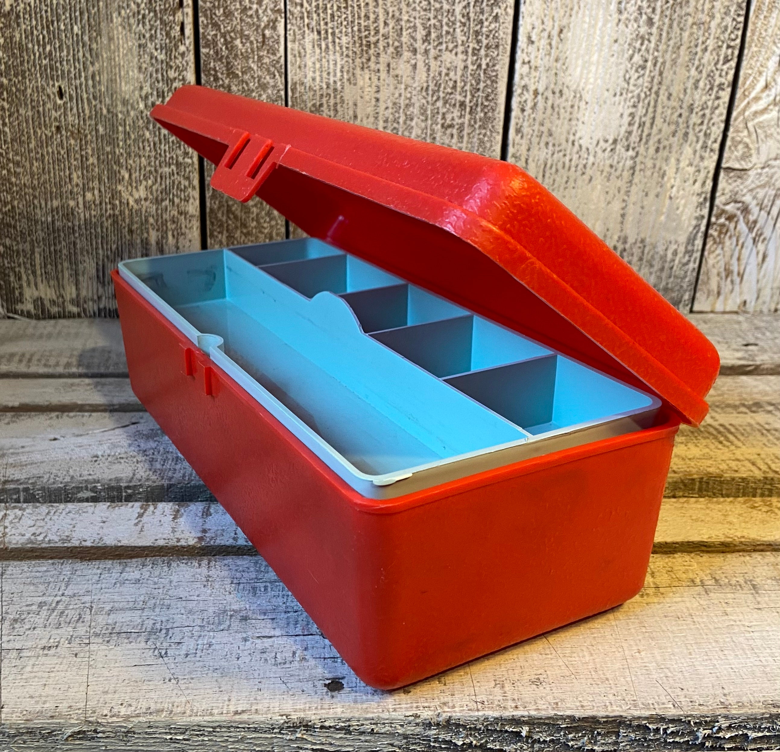 Vintage Red Plastic Fishing Tackle Box or Tool Box With Removable