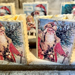 Vintage Christmas Light Covers Santa’s on Book Shape x 10,  Santa Christmas Miniature Light Covers