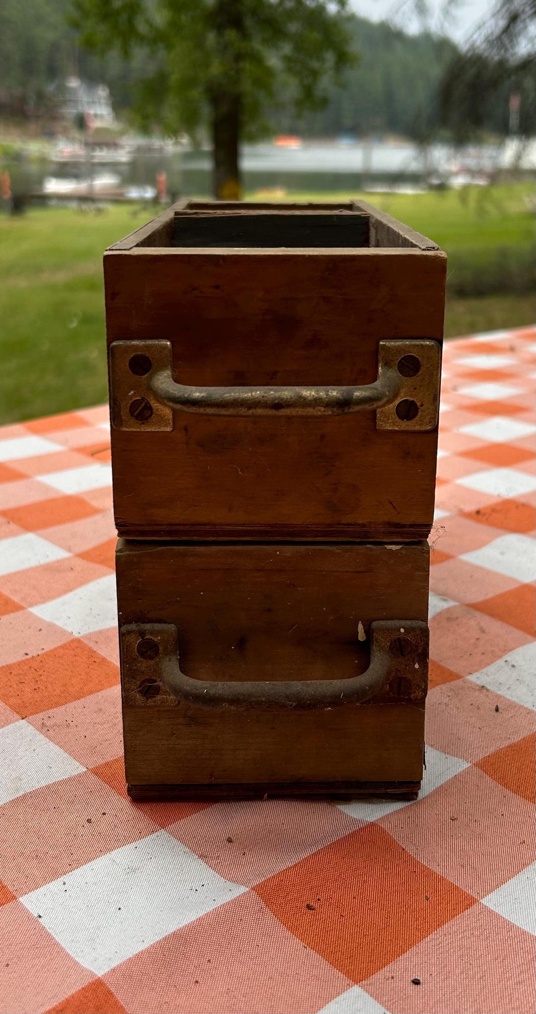 Vintage Wood File Drawers W Brass Handles X 2, Industrial Rustic ...