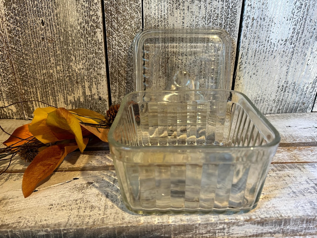 Vintage Square Refrigerator Dish W Lid Clear Glass, Oblong Refrigerator ...