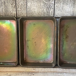 Vintage Baking Pans 7 x 10” Triple Connected Baking Pans, Three Joined Cake Pans, Food Photo Prop