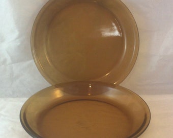 Vintage Anchor Hocking Pie Plates x 2 Brown 10” Glass Pie Pans x 2, Pair Anchor Hocking #462