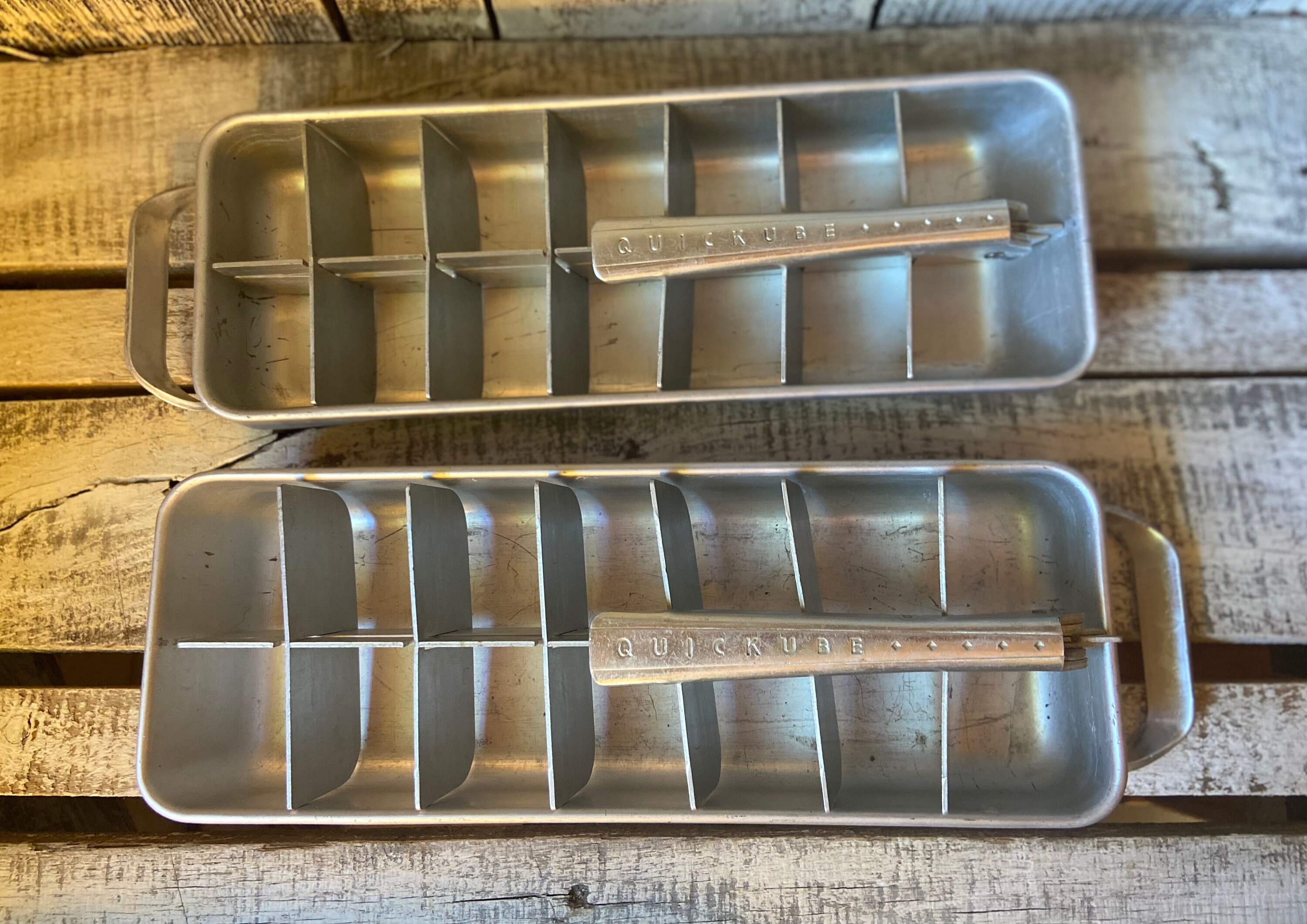 2 Vintage Frigidaire Ice Cube Tray Quickube Aluminum Metal Bar Quick Release