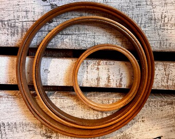 Vintage Wood Embroidery Hoops x 3 No Felt Lining, 3” 5” 6” All Wood Round Embroidery Hoops w No Toggle Tighteners