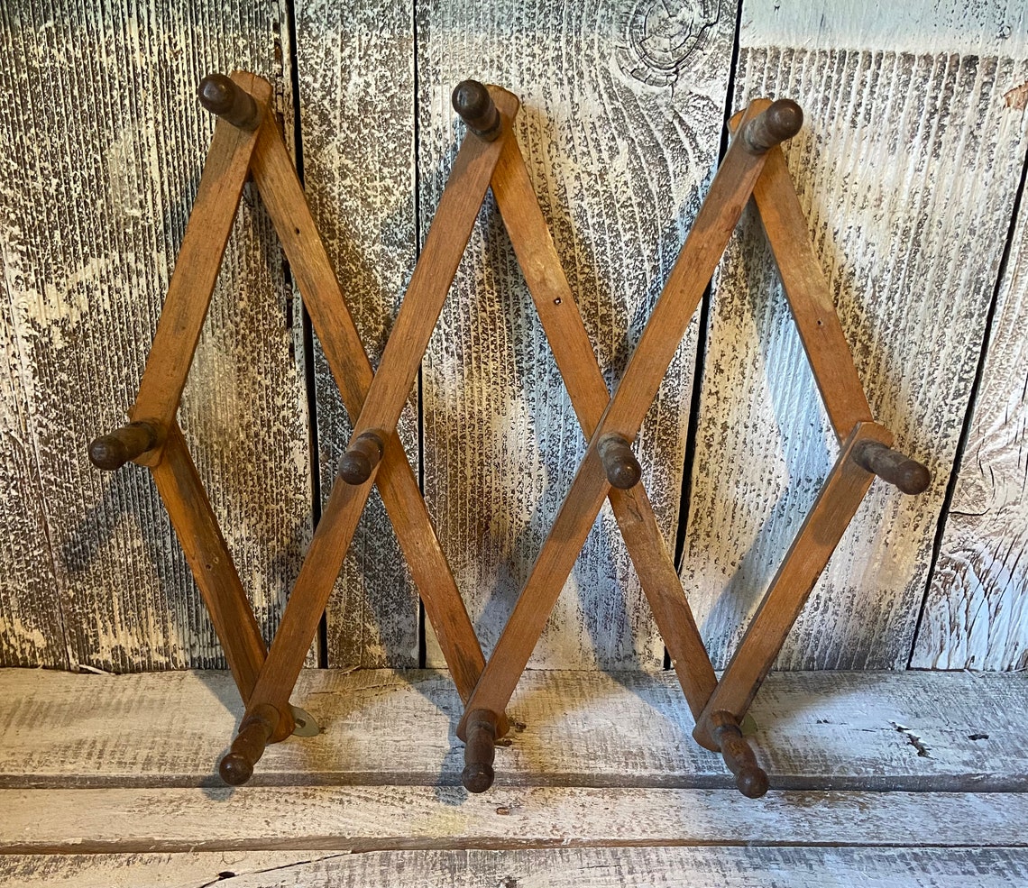 Vintage Accordion Wood Peg Rack Expandable Wall Rack Mug Etsy