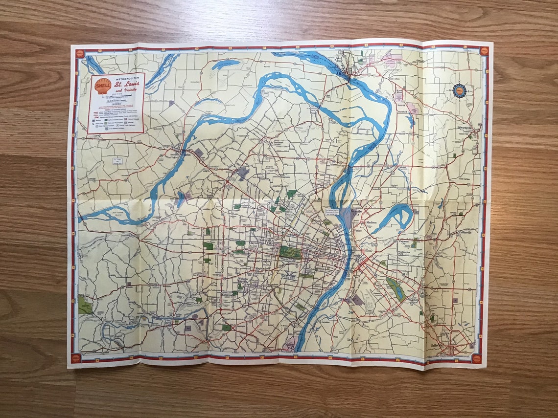 Vintage 1960s St Louis Road Map MCM Shell St. Louis Tourist | Etsy