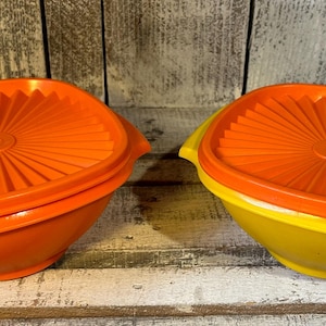 Vintage Tupperware Large Servalier Bowl and Lid # 836 *Your Choice*, Tupperware Yellow or Orange Mix Serve Storage Bowl w Cover