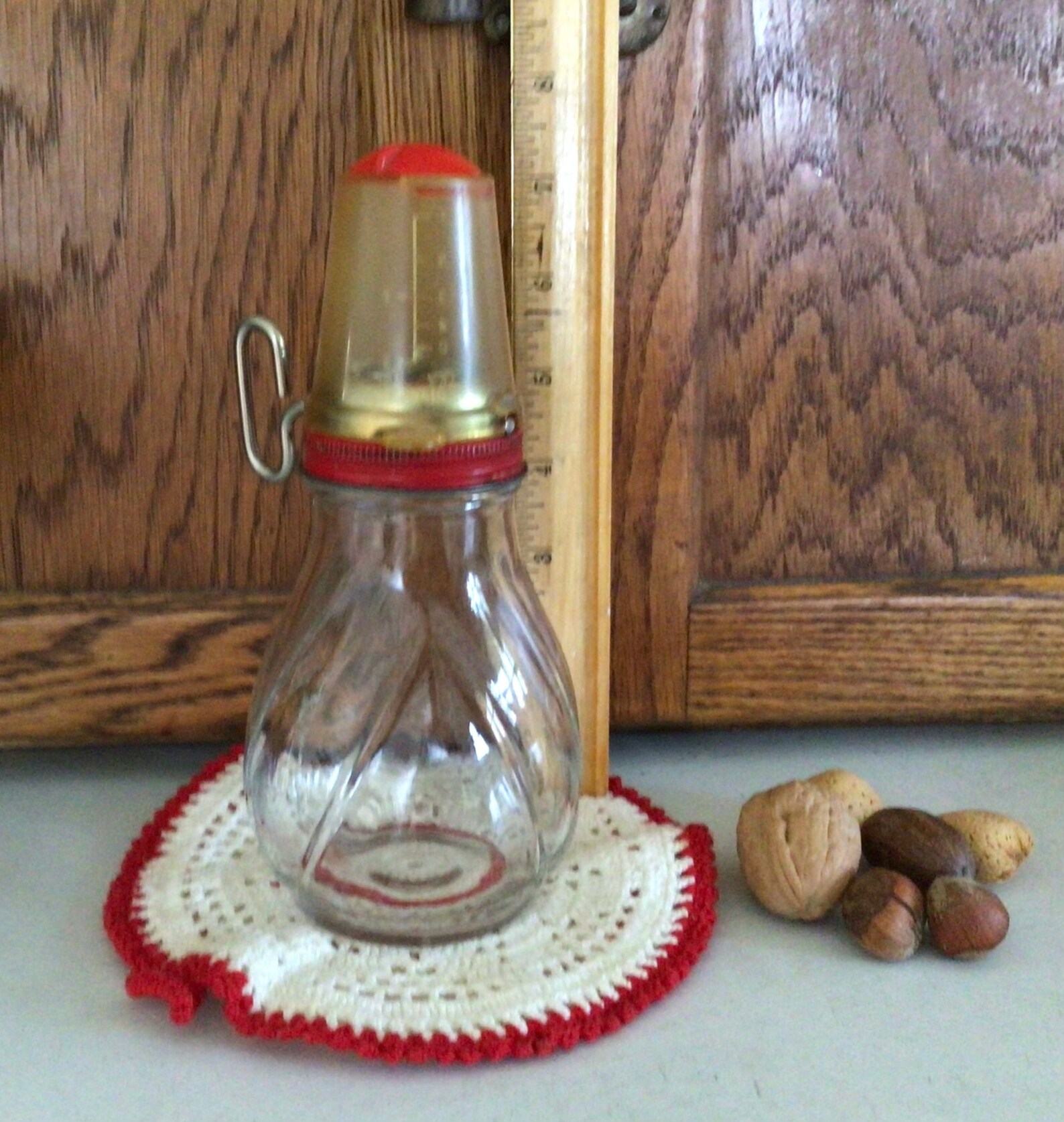 Vintage Glass Nut Grinder W Red Lid Hand Operated 1950s Red Etsy