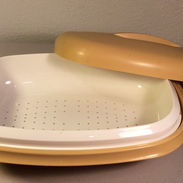 Vintage Gold Tupperware Steamer, Tupperware Vegetable Steamer 3 Piece