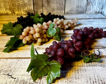 Vintage Faux Plastic Grape Clusters Choose from Purple White or Red, Realistic Grape Bunches, Cottage core Farmhouse Retro Decor