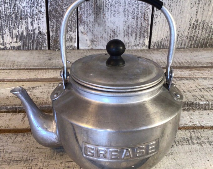 Vintage Grease Container in Teapot Form, Aluminum Tea Pot Grease