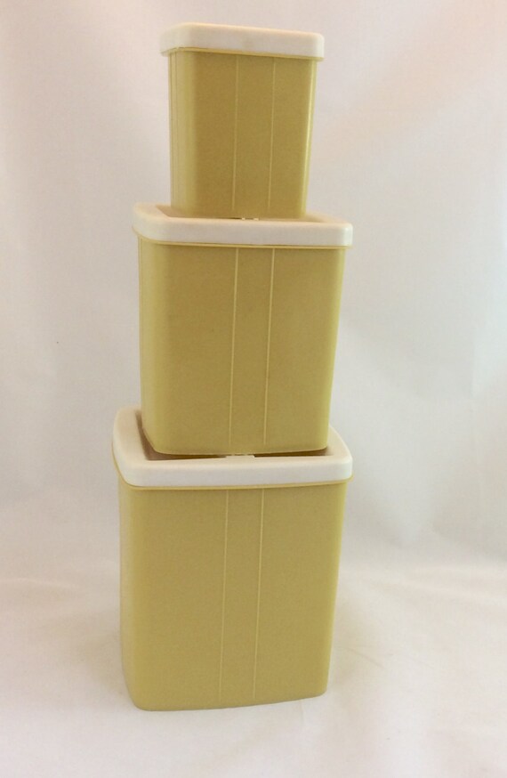 Vintage Canister Set in Gold and White 3 Piece Gold Canister Etsy