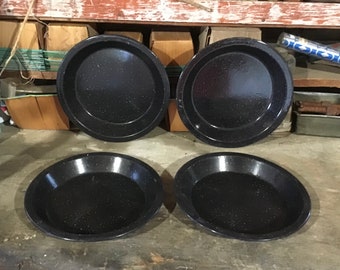 Vintage Black Enamelware Pans (Set of 4):Farmhouse Country Decor, Camping Plates