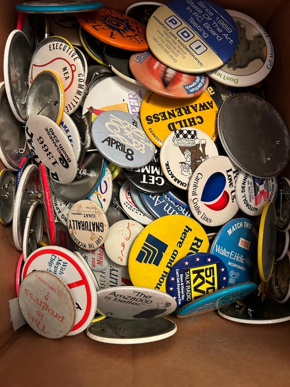Vintage Pinback Button Collection: 1960s-90s Political, Comedy