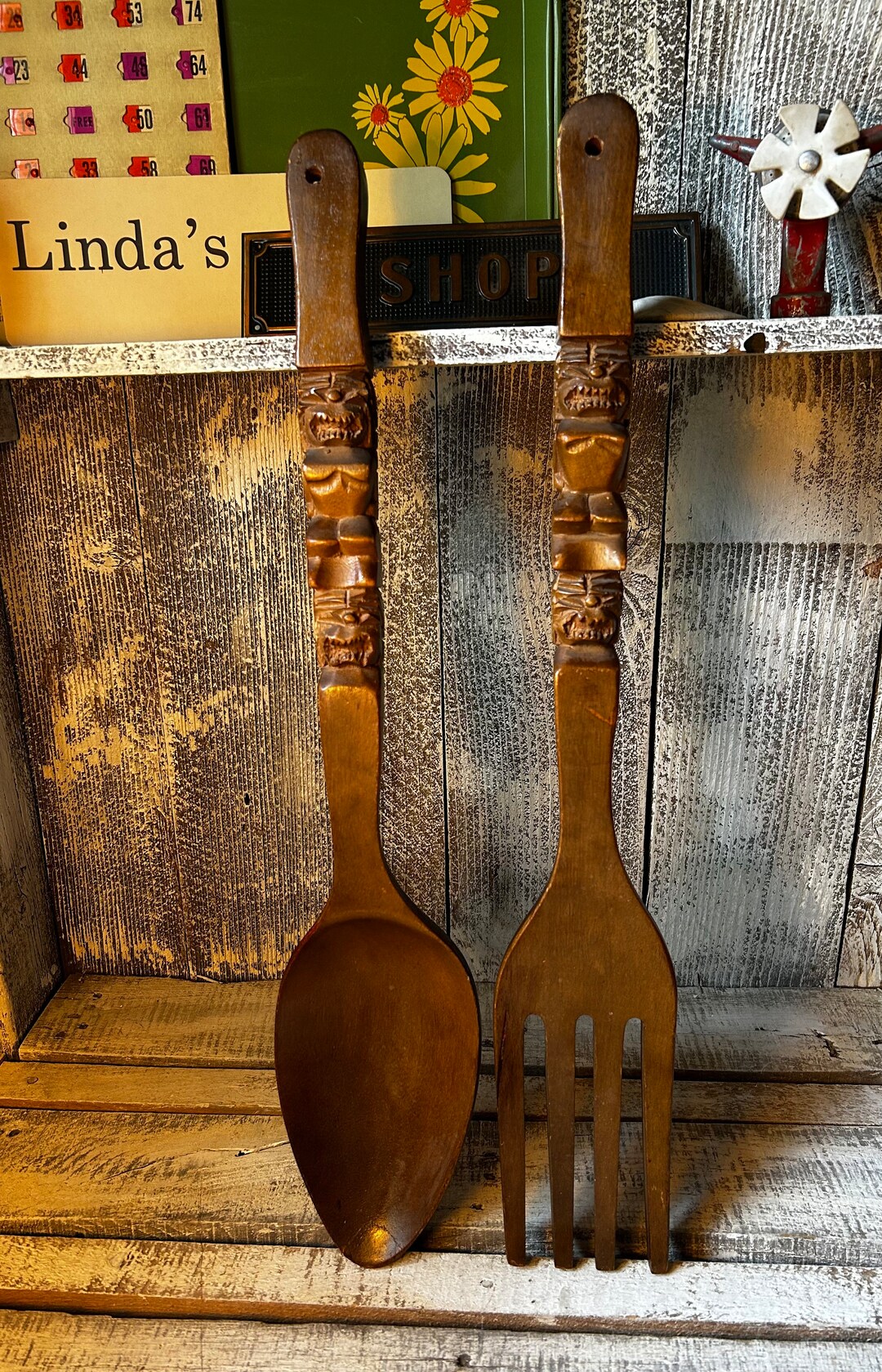 Vintage 21 Wooden Fork and Spoon Wall Decor, Retro Bohemian Dining or Kitchen Decor Etsy