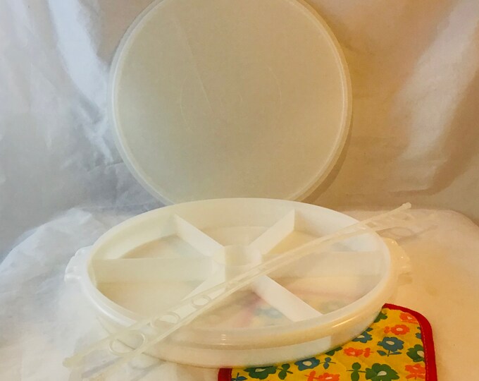 Vintage Tupperware Appetizer Nibbles Tray 3 Piece, Six Section Tray W