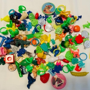 150 Vintage Tiny Plastic Charms Miniature Toys Cracker Jack Prizes from 1990s