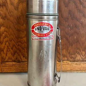 Vintage Uno Vac Thermos 1 Qt, Unbreakable Stainless Steel Thermos, Hot Cold Drink Thermos