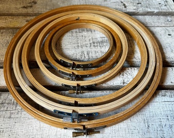 Wood Round Embroidery Hoops x 6 Graduated Sizes, Set of 4” -  10” Wooden Embroidery Hoops