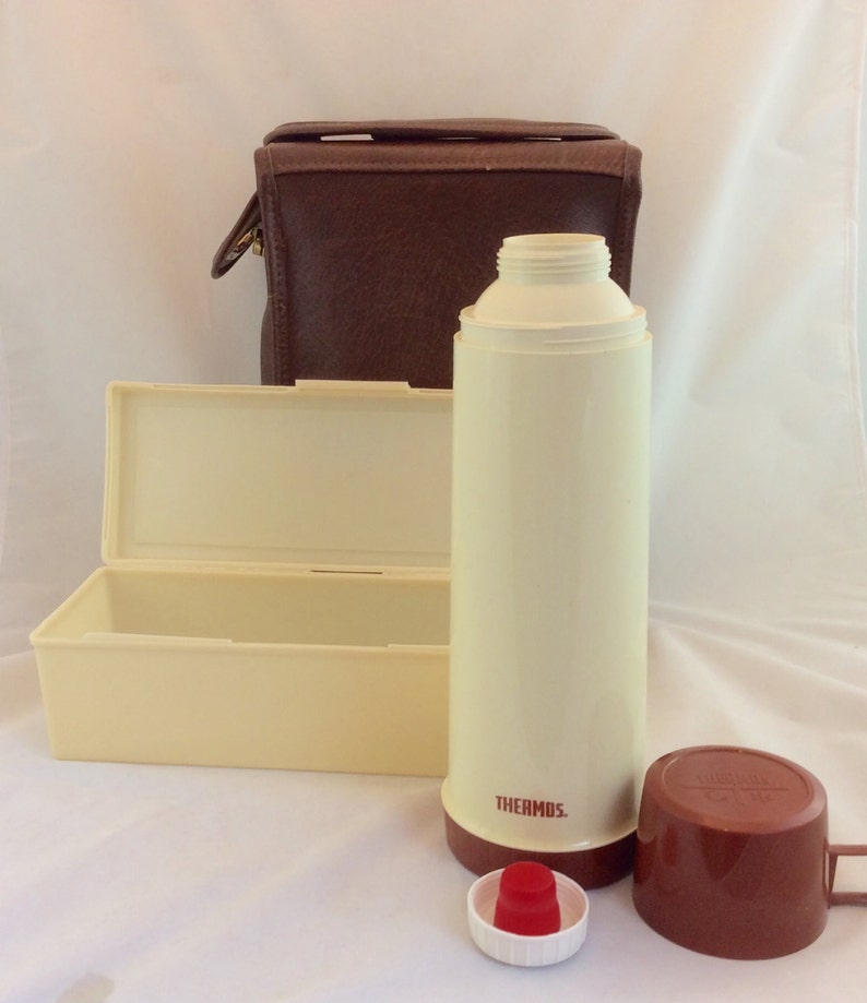 Vintage Thermos Picnic Set W Thermos & Lunchbox in Brown Case Etsy