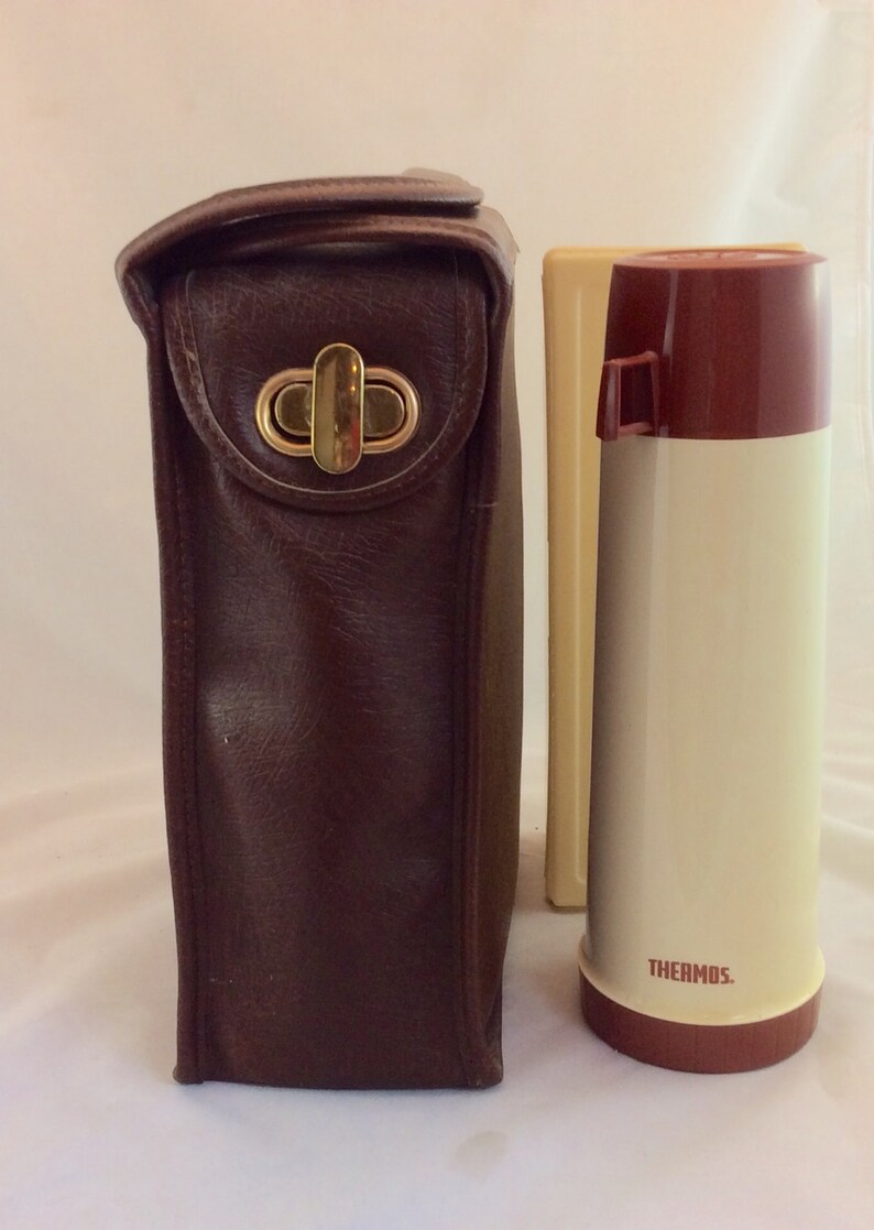 Vintage Thermos Picnic Set W Thermos & Lunchbox in Brown Case Etsy