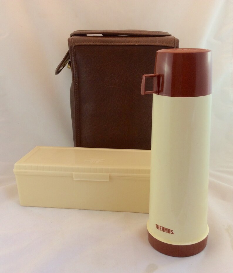 Vintage Thermos Picnic Set W Thermos & Lunchbox in Brown Case Etsy