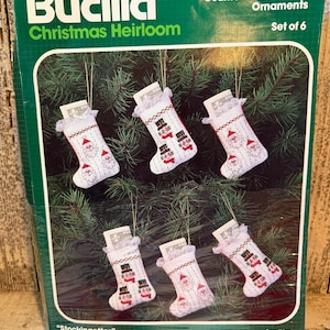 Bucilla Christmas Heirloom "Stockingettes" Counted Cross-Stitch Ornaments Kit (Set of 6), kit number 49000