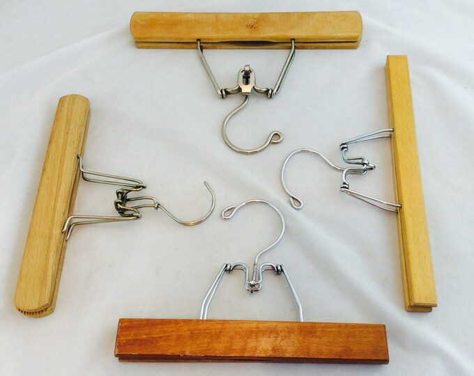 Vintage Wooden Pants Hangers X 4 Wood Clasp Hangers Pants Etsy