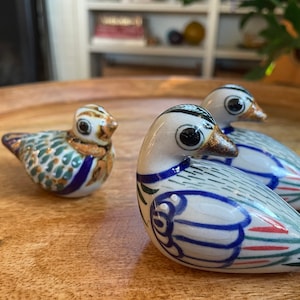 Vintage Tonala Mexican hand painted pottery - set of 3 bird figurines