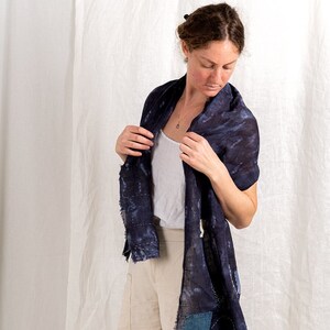 Japanese Boro Linen Scarf, Indigo Boro Scarf