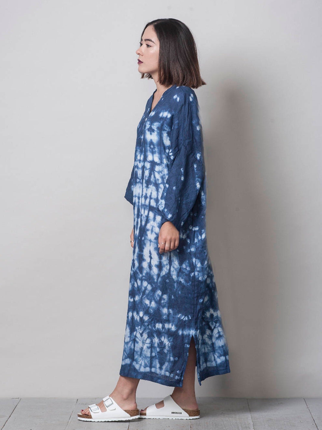 Shibori Linen Kaftan Dress - Etsy