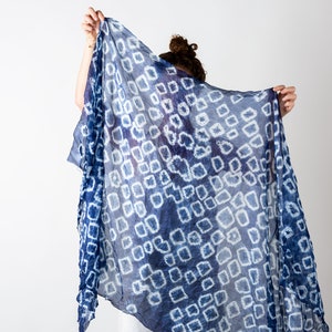 Shibori indigo silk scarf