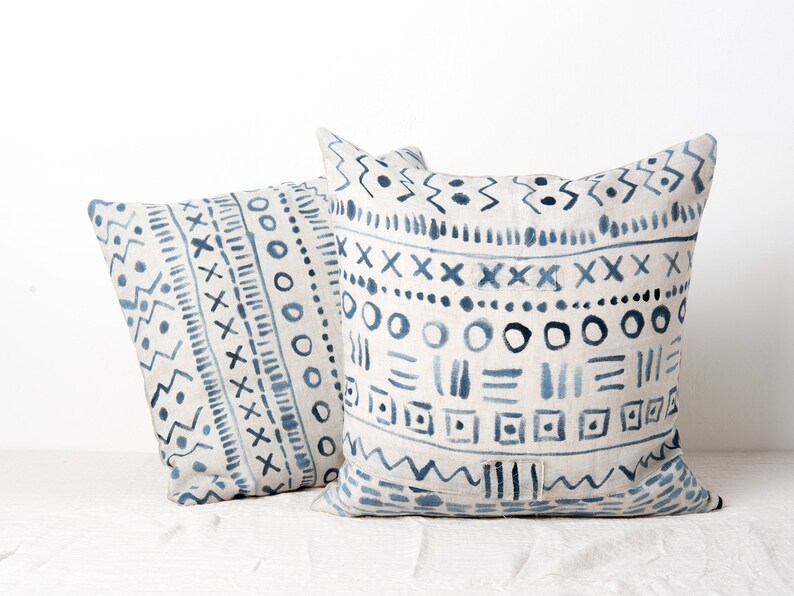 Indigo Printed Pillow Covers Linen Pillow Covers 20x20 Etsy