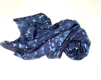 Shibori Silk Scarf, Kanoko shibori Indigo silk scarf.