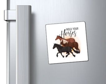 Equestrian Horse 3" x 3" Dog Magnets, Cute Hold Your Horses Design Dog Magnets