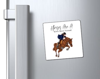 Equestrian Horse 3" x 3" Dog Magnets, Cute Horses Are A Girls Bst Friend Design Dog Magnets