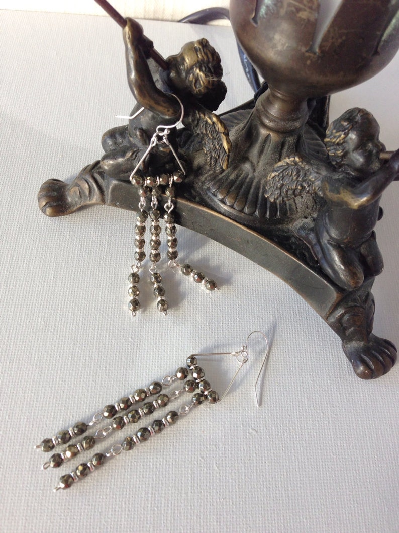 Winter SALE......Art Deco Inspired Pyrite Long Chandelier Earrings