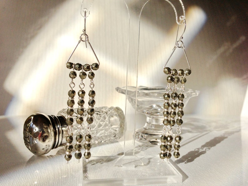 Winter SALE......Art Deco Inspired Pyrite Long Chandelier Earrings