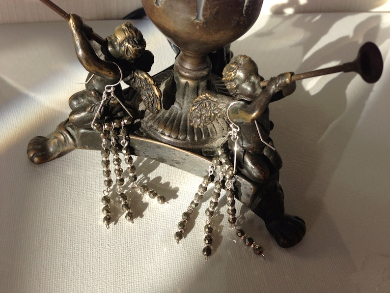Winter SALE......Art Deco Inspired Pyrite Long Chandelier Earrings