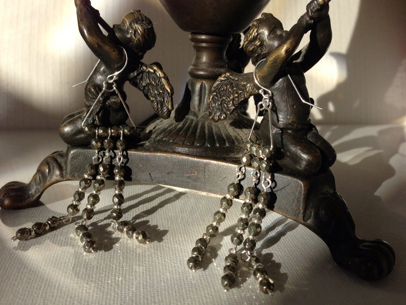Winter SALE......Art Deco Inspired Pyrite Long Chandelier Earrings